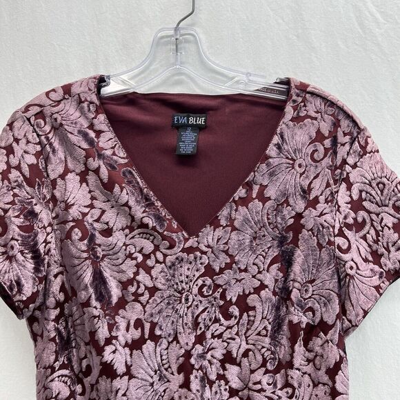 Vtg Eva Blue Y2k Mauve Burnout Velvet MIDI Dress 12 Beaded Lined Fairy Whimsical - Picture 3 of 11